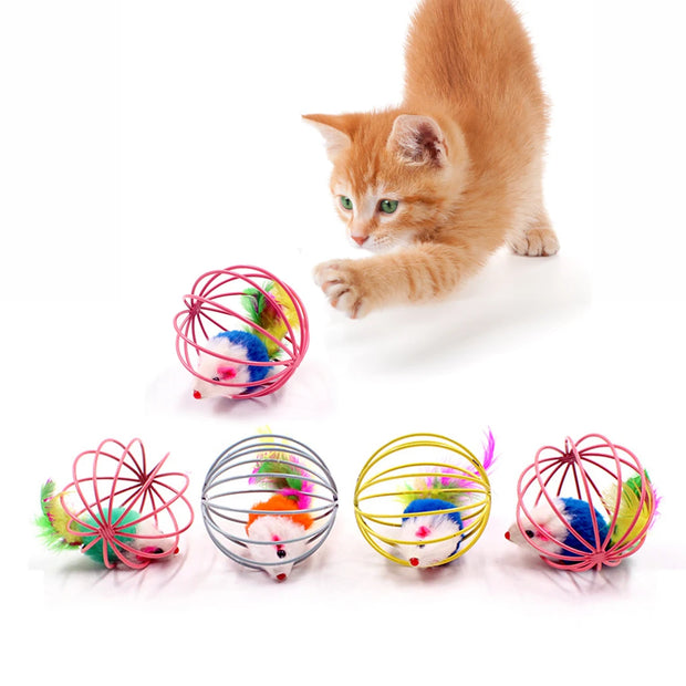 1Pc Cat Toy Stick Feather Wand With Bell Mouse Cage